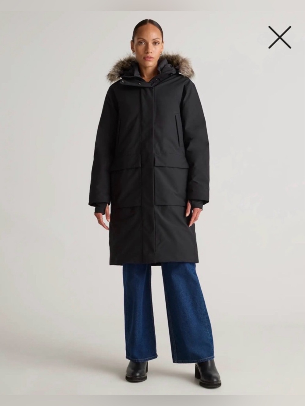 Quince Responsible Down Hooded Long Parka Black L NWOT
